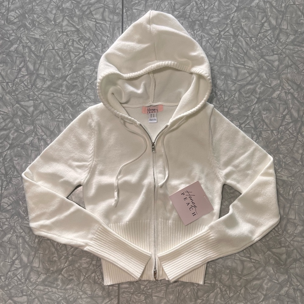 Cropped White Zip - Up Hoodie